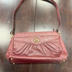 Vitage Etienne Aigner Plum Leather Shoulder Bag with Gold Accent